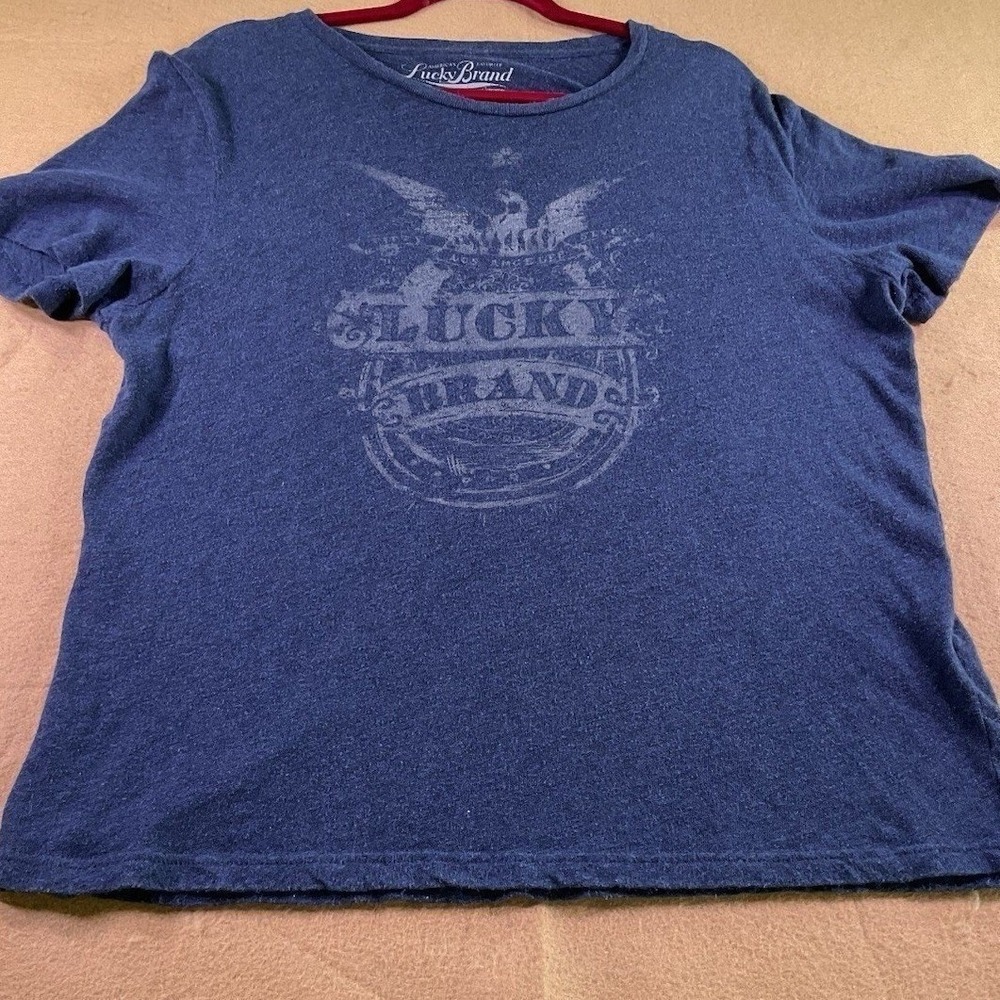 Lucky Brand Mens Graphic T-Shirt Blue Heather Crest Logo XL Short Sleeve Tee